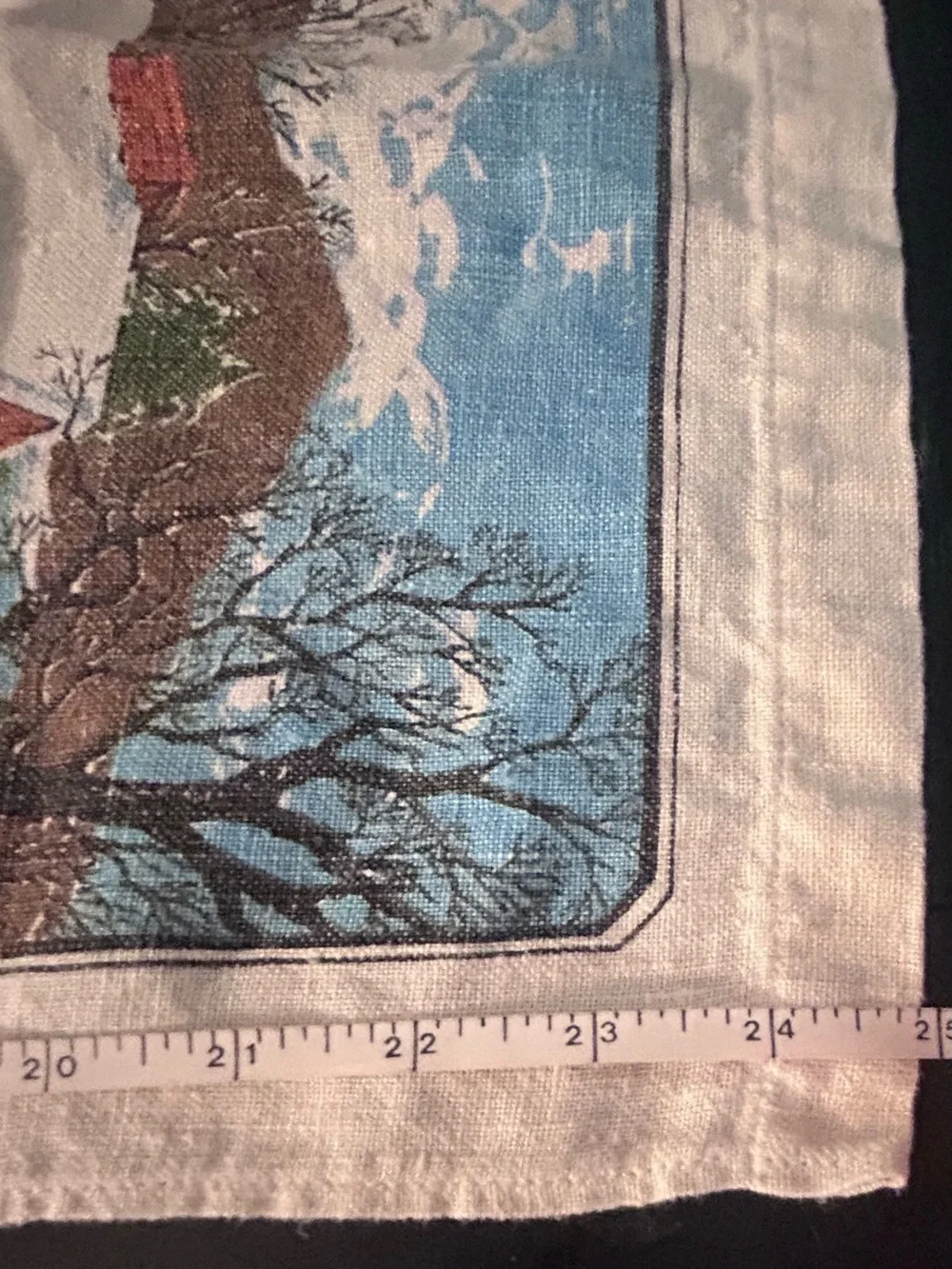 Vintage 1972 Winter Calendar Tea Towel - Cream with Red and Blue